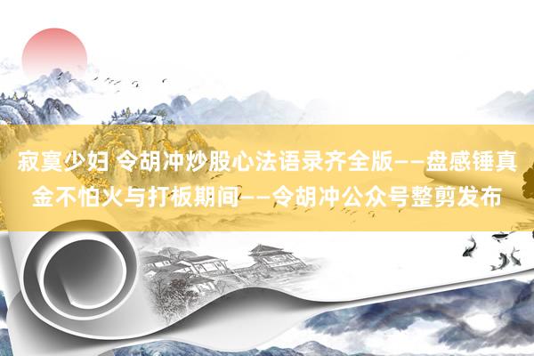 寂寞少妇 令胡冲炒股心法语录齐全版——盘感锤真金不怕火与打板期间——令胡冲公众号整剪发布